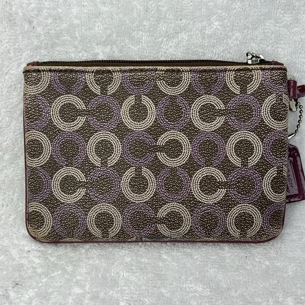 Coach Signature Brown and Purple Wristlet - Picture 2 of 7
